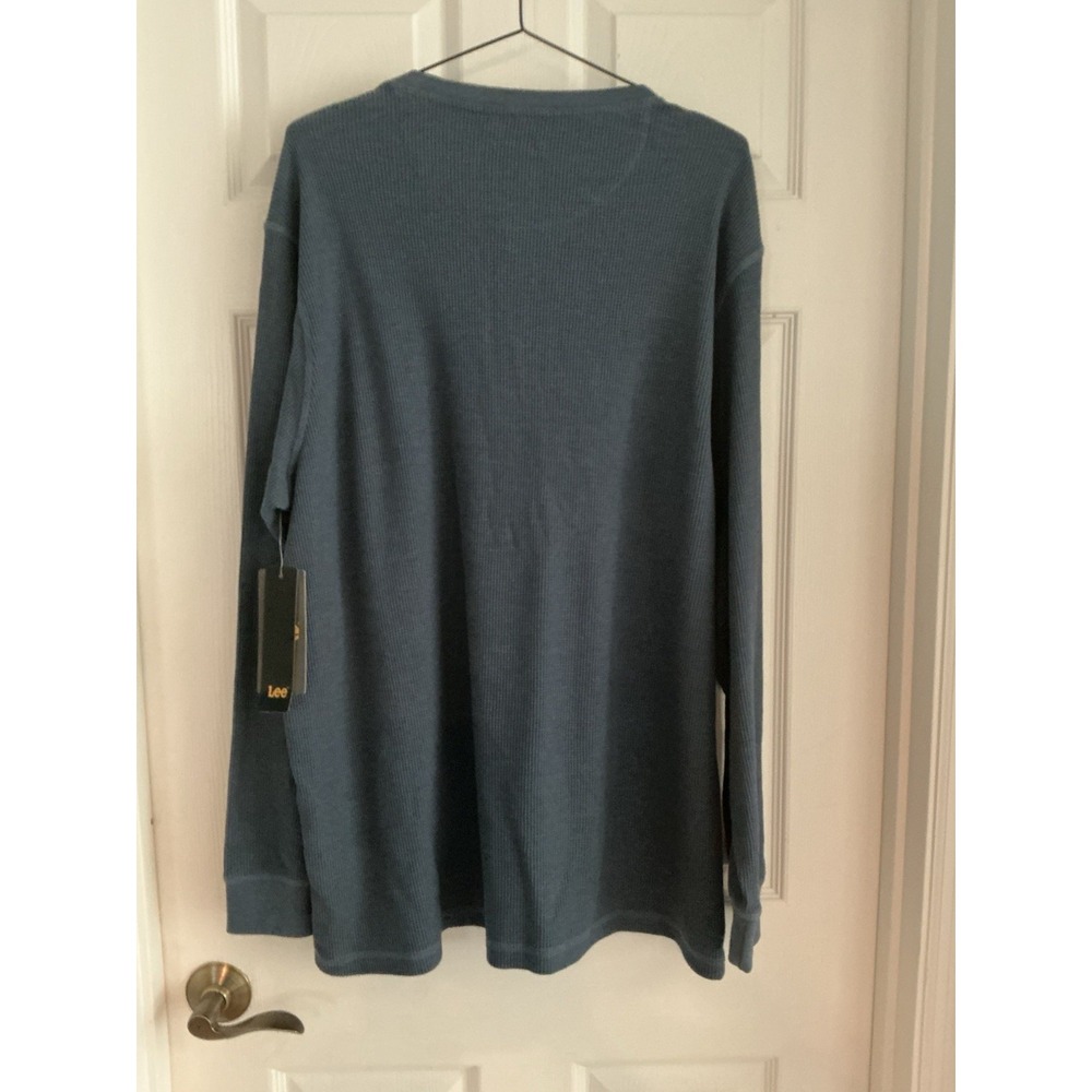 Lee Men's XXL Waffle Knit Henley Shirt Denim Blue Long Sleeve NWT